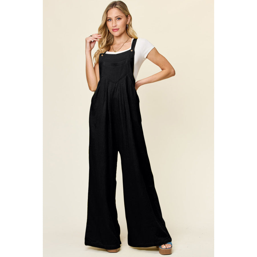 Double Take Full Size Texture Wide Strap Wide Leg Overall Black / S Apparel and Accessories