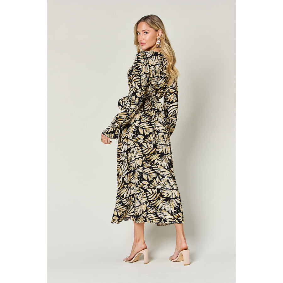 Double Take Full Size Tie Back Flounce Sleeve Dress Apparel and Accessories