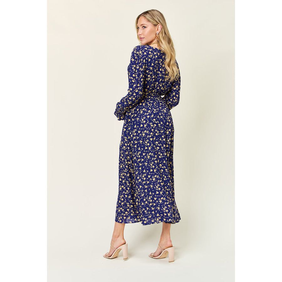 Double Take Full Size Tie Back Flounce Sleeve Dress Apparel and Accessories