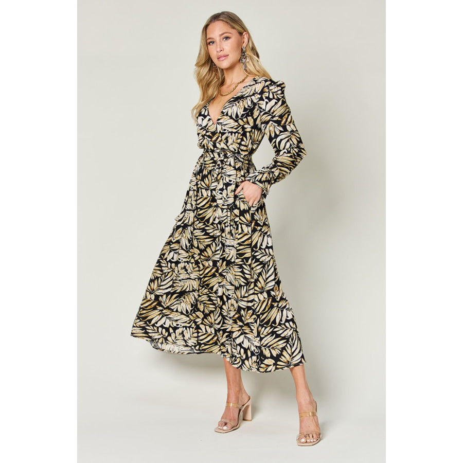 Double Take Full Size Tie Back Flounce Sleeve Dress Apparel and Accessories