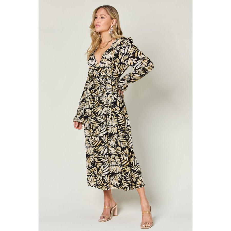 Double Take Full Size Tie Back Flounce Sleeve Dress Apparel and Accessories