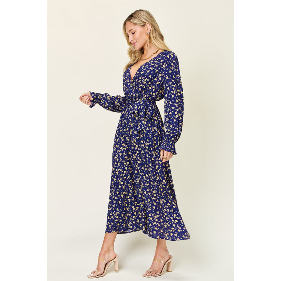 Double Take Full Size Tie Back Flounce Sleeve Dress Apparel and Accessories