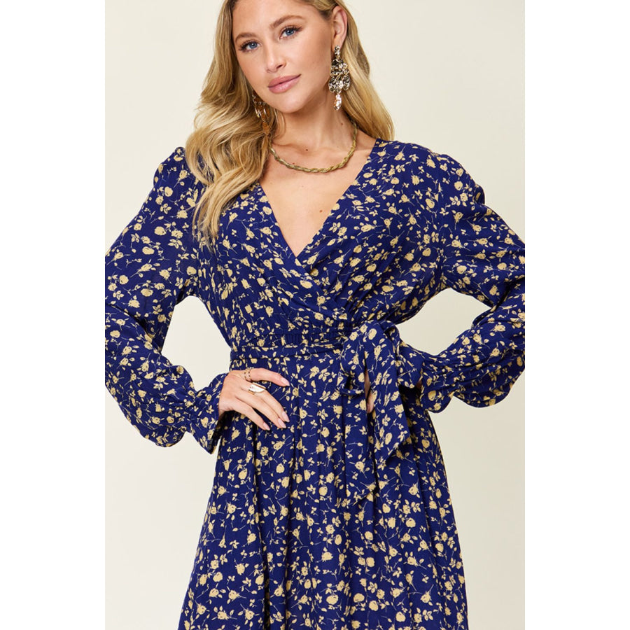 Double Take Full Size Tie Back Flounce Sleeve Dress Apparel and Accessories