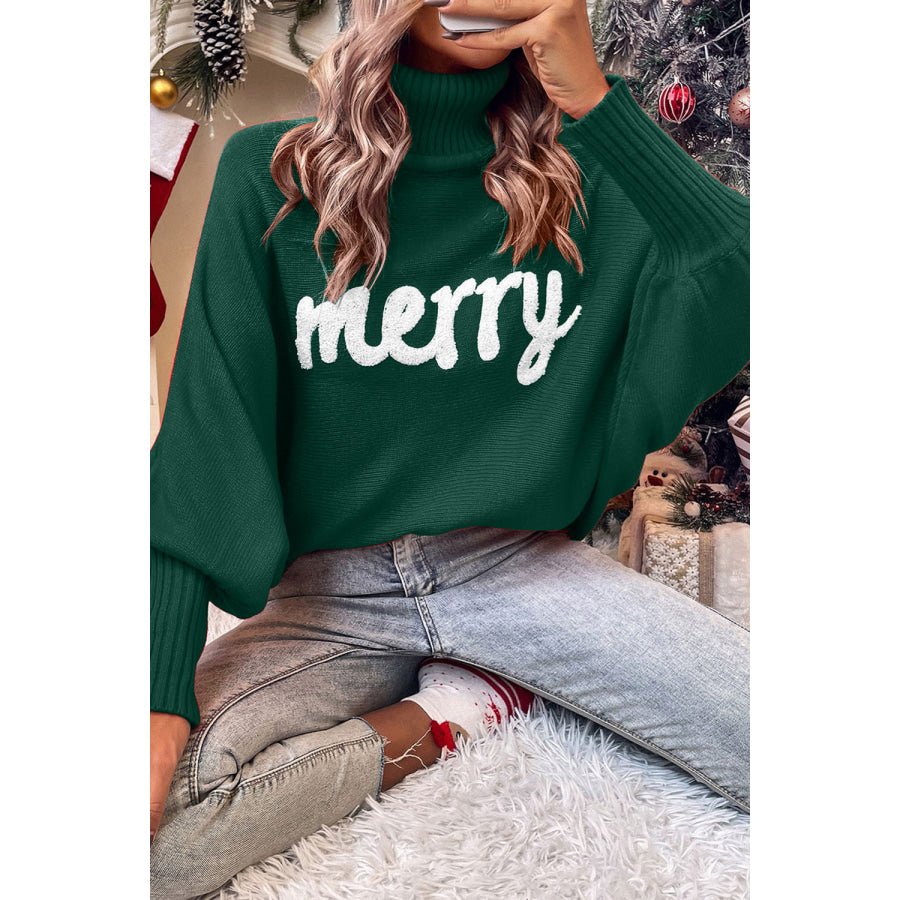 Double Take Full Size Turtleneck Long Sleeve Sweater Dark Green / S/M Apparel and Accessories