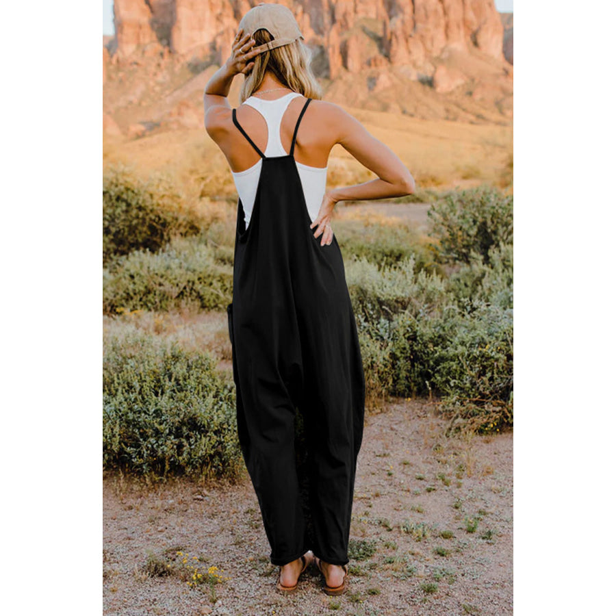 Double Take Full Size V-Neck Sleeveless Jumpsuit with Pockets Apparel and Accessories