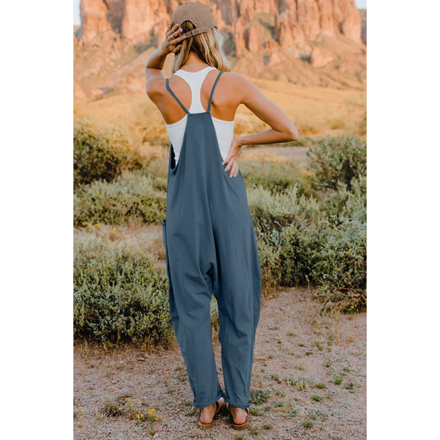 Double Take Full Size V-Neck Sleeveless Jumpsuit with Pockets Apparel and Accessories