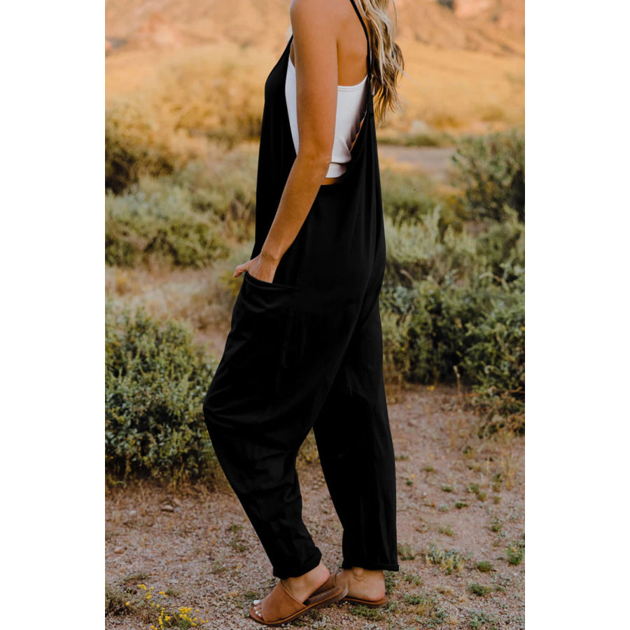 Double Take Full Size V-Neck Sleeveless Jumpsuit with Pockets Apparel and Accessories