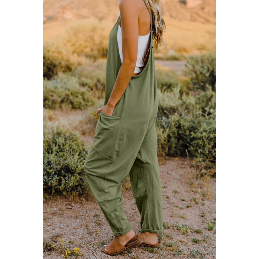 Double Take Full Size V-Neck Sleeveless Jumpsuit with Pockets Apparel and Accessories