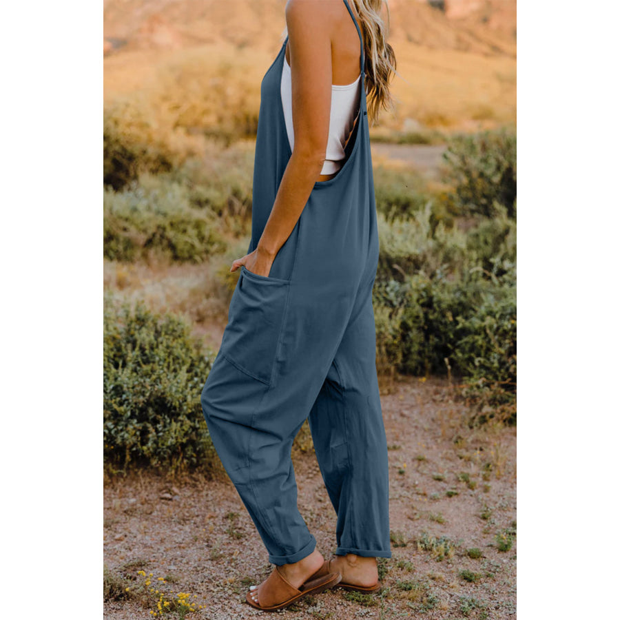 Double Take Full Size V-Neck Sleeveless Jumpsuit with Pockets Apparel and Accessories