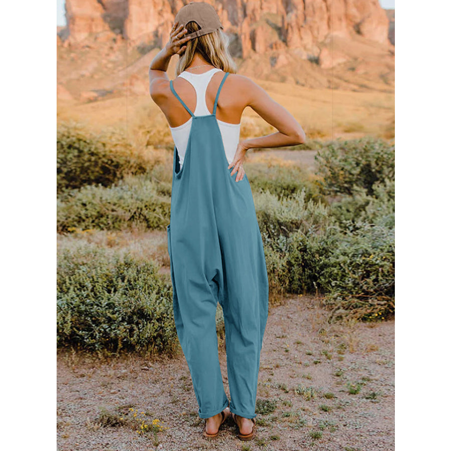 Double Take Full Size V-Neck Sleeveless Jumpsuit with Pockets Apparel and Accessories