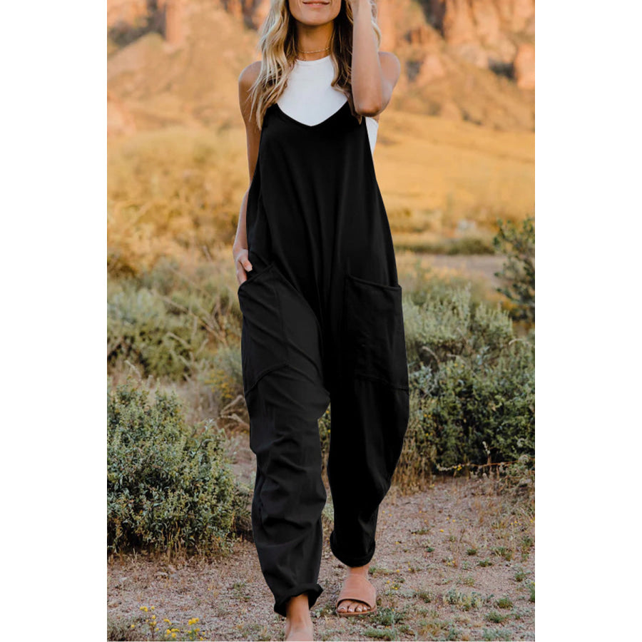 Double Take Full Size V-Neck Sleeveless Jumpsuit with Pockets Black / S Apparel and Accessories