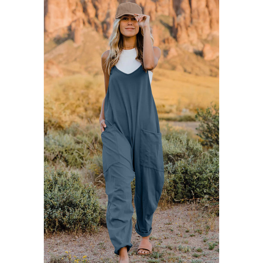 Double Take Full Size V-Neck Sleeveless Jumpsuit with Pockets Dark Blue / S Apparel and Accessories