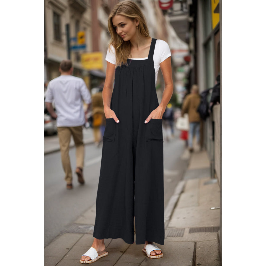 Double Take Full Size Wide Leg Overalls with Pockets Black / S Apparel and Accessories