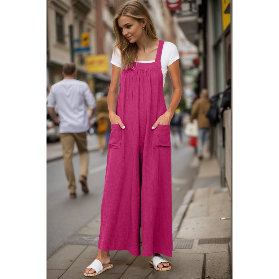 Double Take Full Size Wide Leg Overalls with Pockets Hot Pink / S Apparel and Accessories