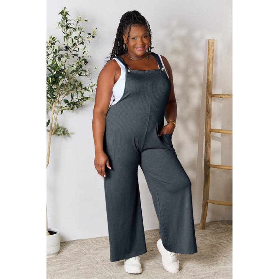 Double Take Full Size Wide Strap Overall with Pockets Cloudy Blue / S