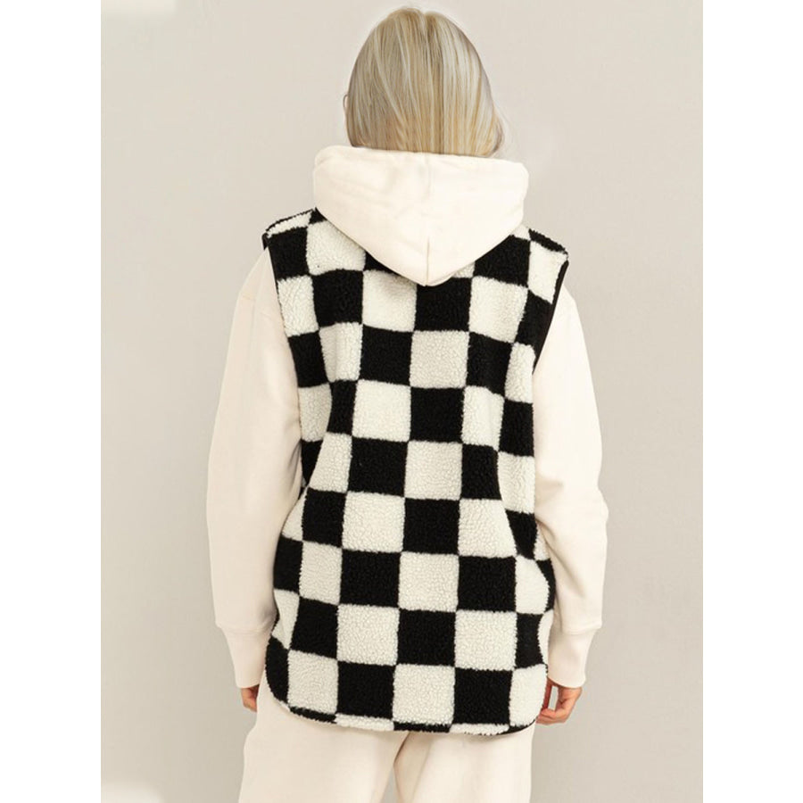 Double Take Full Size Zip Up Checkered Vest Cost Apparel and Accessories