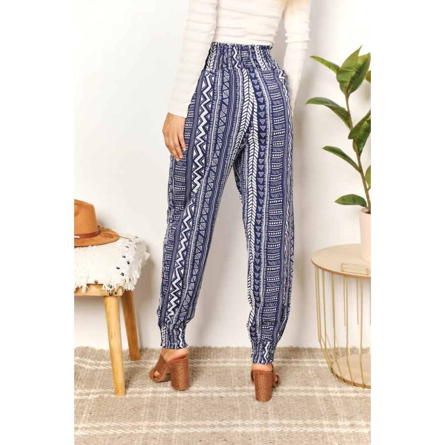 Double Take Geometric Print Tassel High-Rise Pants