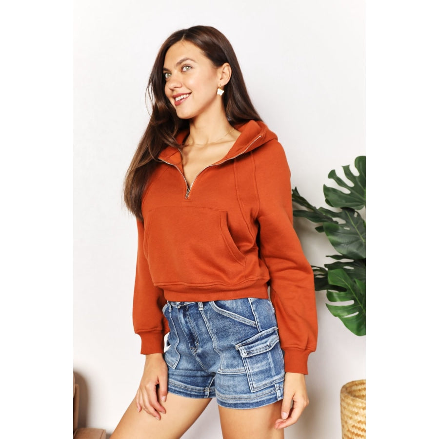 Double Take Half-Zip Long Sleeve Hoodie