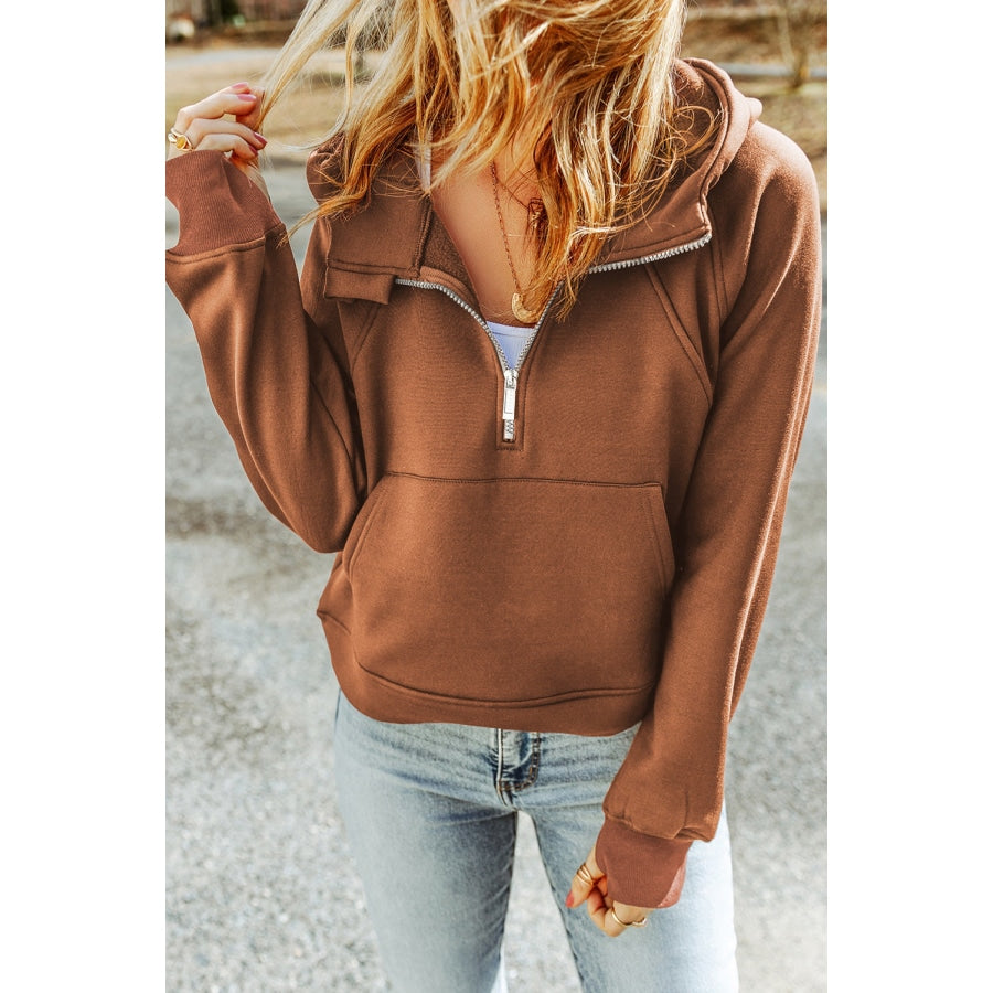 Double Take Half-Zip Thumbhole Sleeve Hoodie