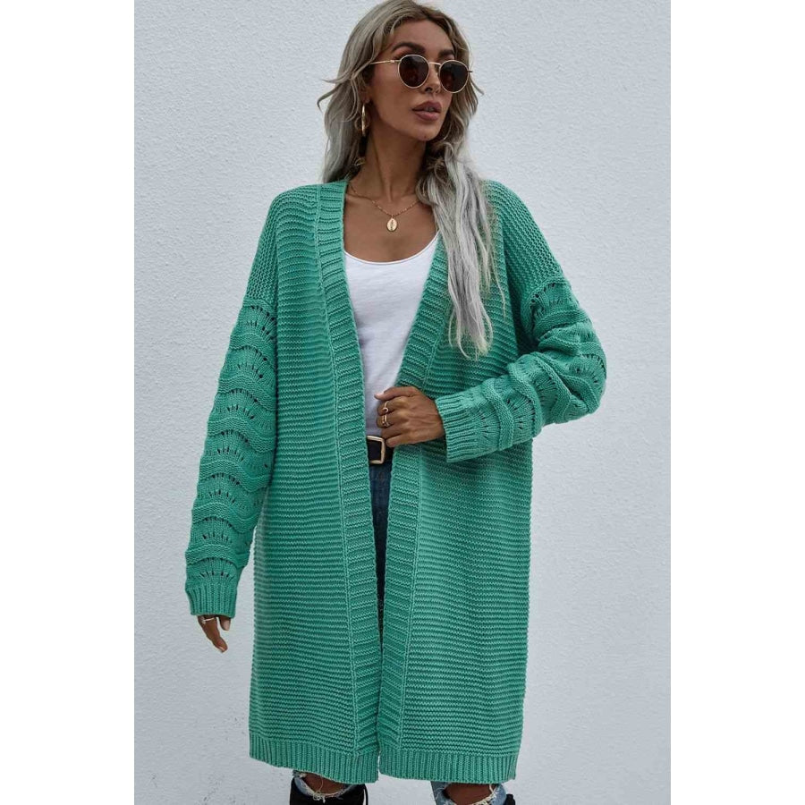 Double Take Horizontal Ribbing Open Front Duster Cardigan Apparel and Accessories