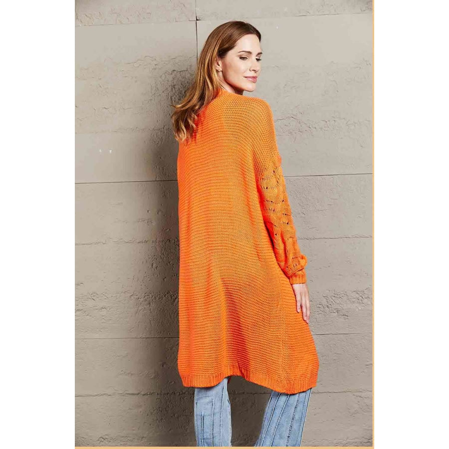 Double Take Horizontal Ribbing Open Front Duster Cardigan Orange / S Apparel and Accessories