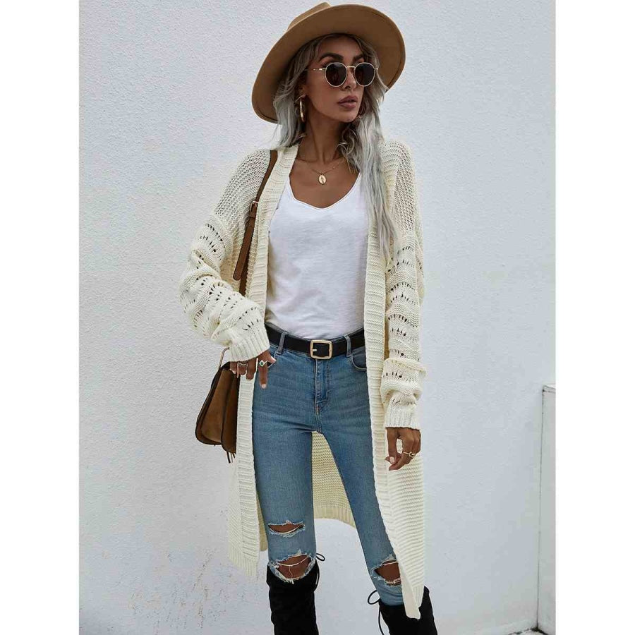 Double Take Horizontal Ribbing Open Front Duster Cardigan Apricot / S Apparel and Accessories