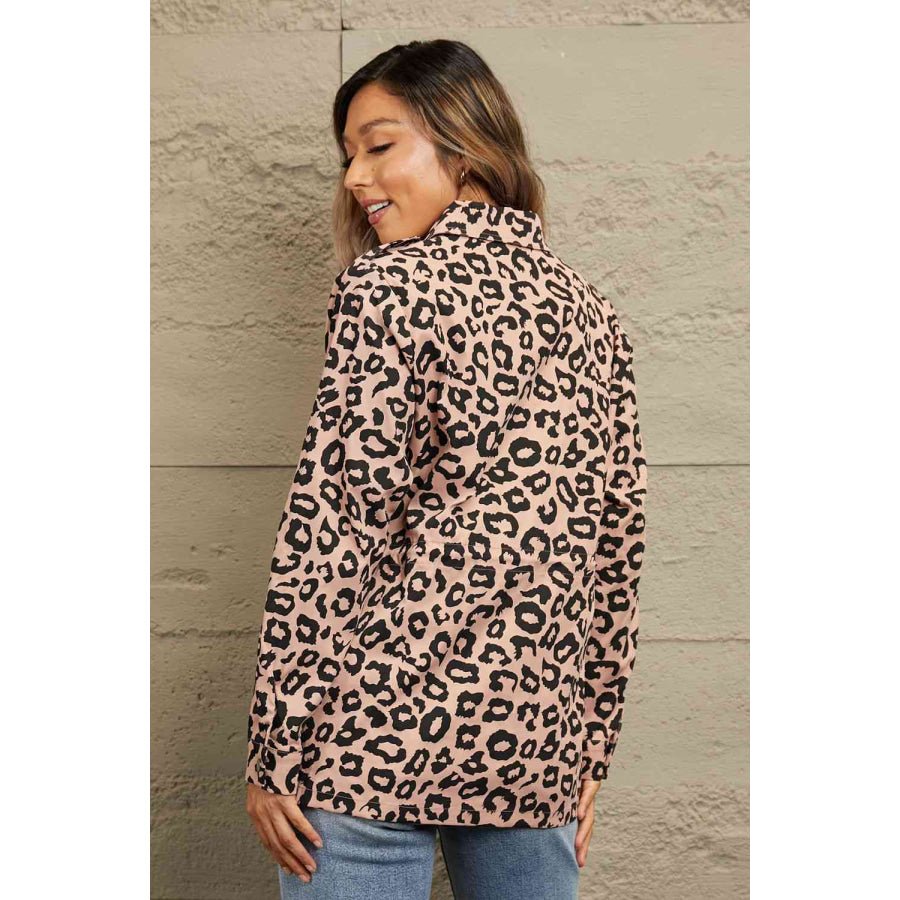 Double Take Leopard Drawstring Waist Jacket with Pockets Coats &amp; Jackets