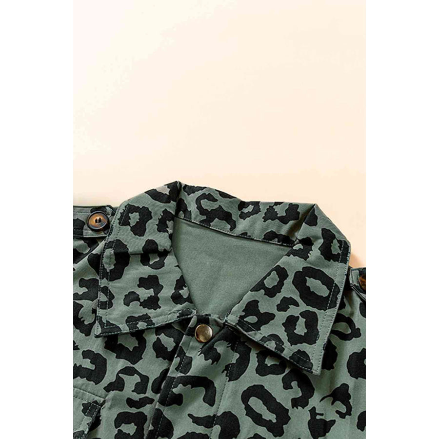 Double Take Leopard Drawstring Waist Jacket with Pockets Coats &amp; Jackets