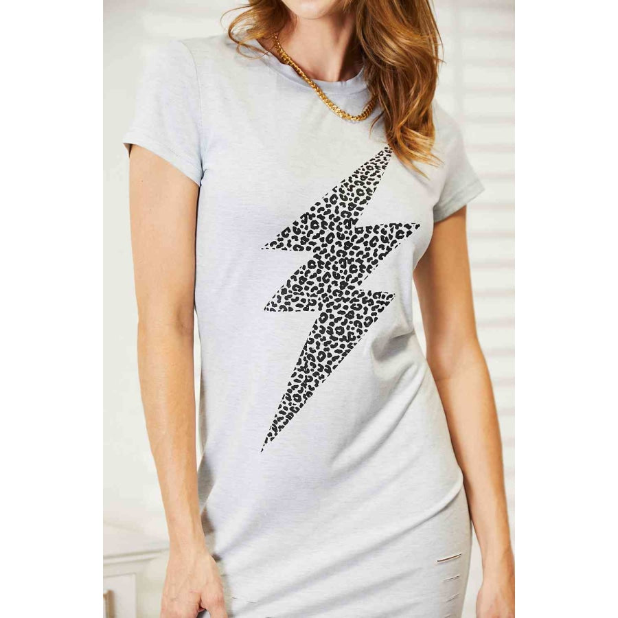 Double Take Leopard Lightning Graphic Tee Dress