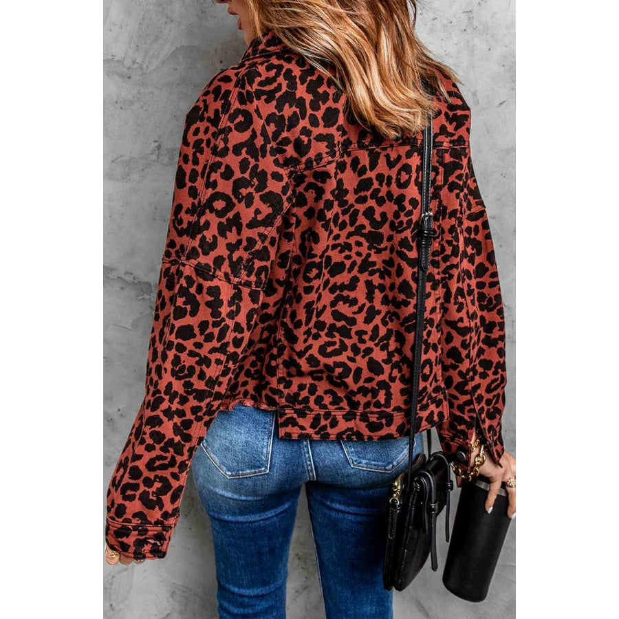Double Take Leopard Print Raw Hem Jacket Apparel and Accessories