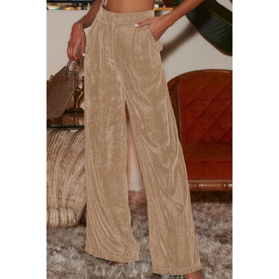 Double Take Loose Fit High Waist Long Pants with Pockets Sand / S