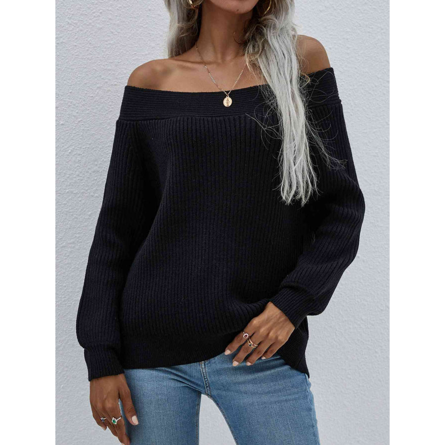 Double Take Off - Shoulder Rib - Knit Sweater Black / S