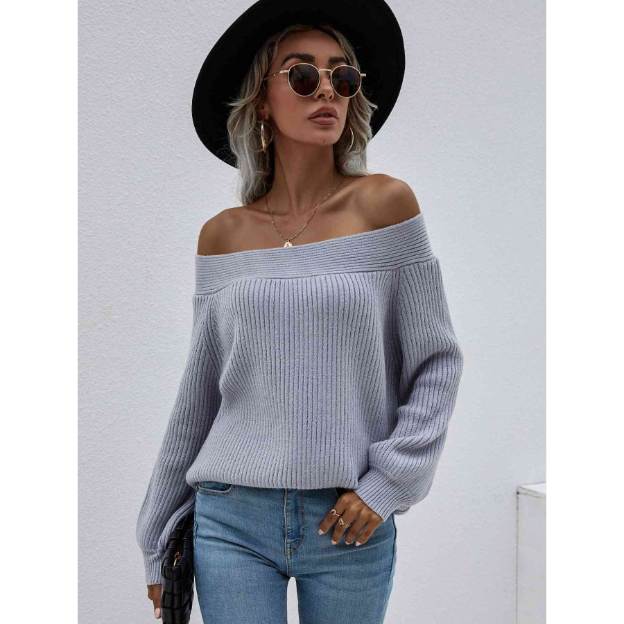 Double Take Off - Shoulder Rib - Knit Sweater Gray / S