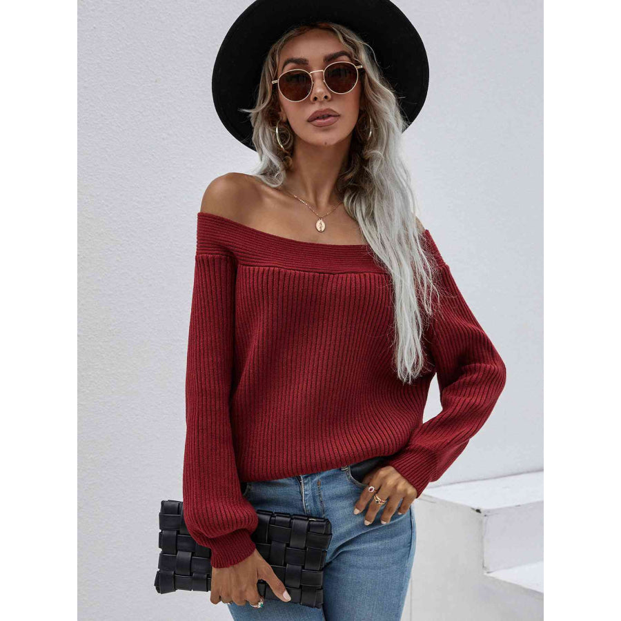 Double Take Off - Shoulder Rib - Knit Sweater Red / S