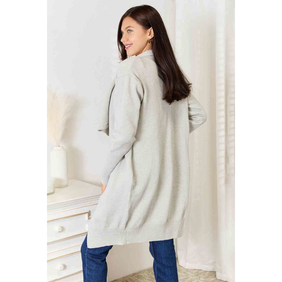 Double Take Open Front Duster Cardigan with Pockets Light Gray / S