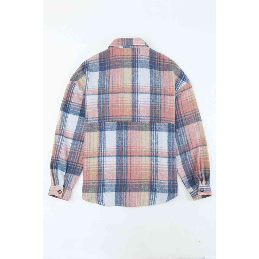 Double Take Plaid Dropped Shoulder Shacket