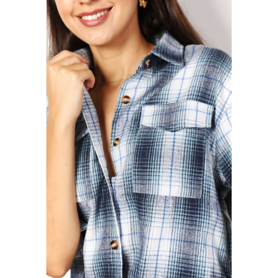 Double Take Plaid Dropped Shoulder Shirt