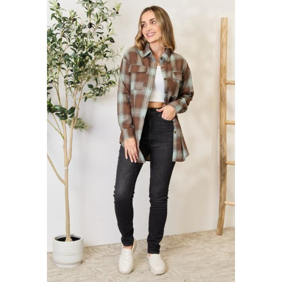 Double Take Plaid Dropped Shoulder Shirt