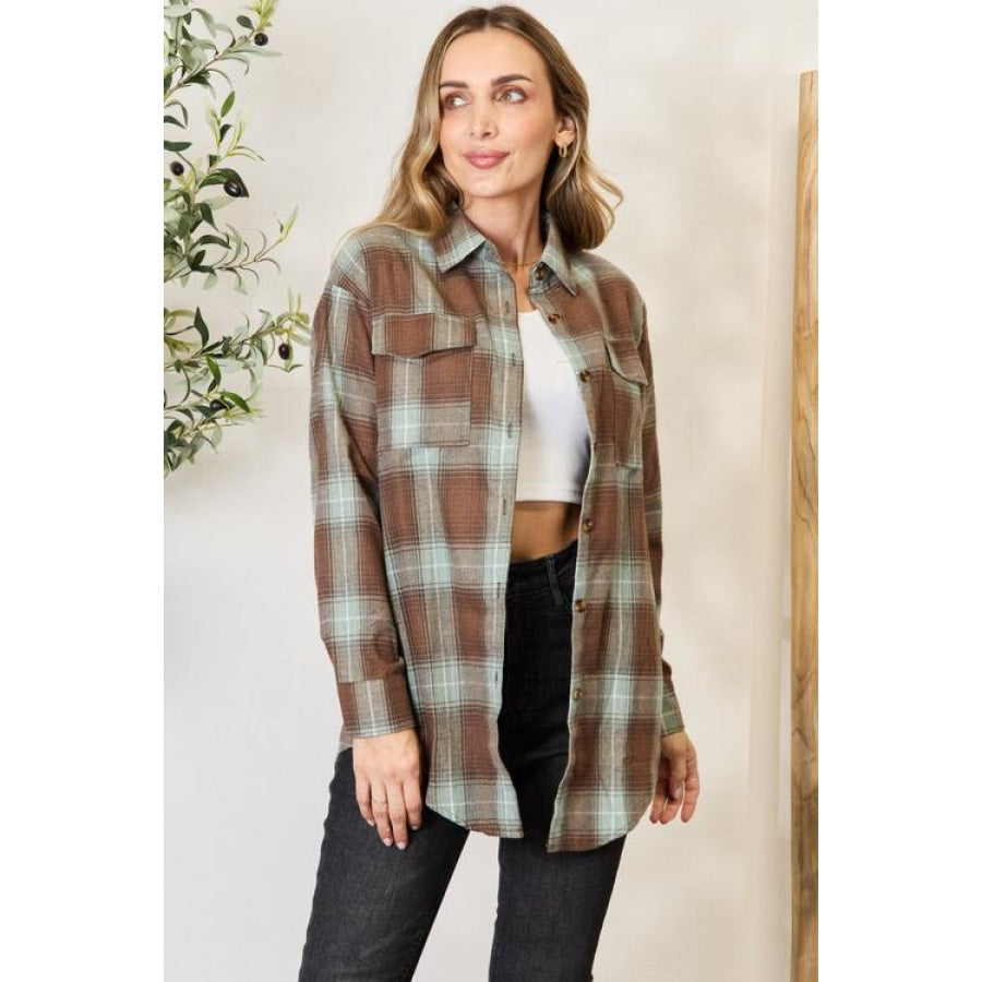 Double Take Plaid Dropped Shoulder Shirt