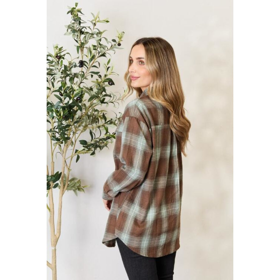 Double Take Plaid Dropped Shoulder Shirt