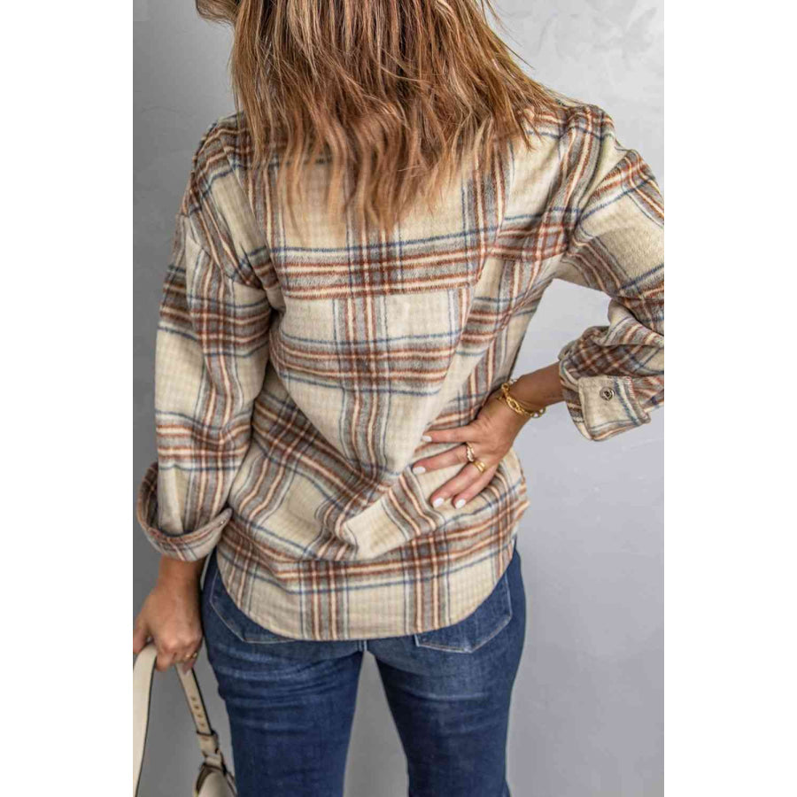 Double Take Plaid Half - Zip Collared Curved Hem Sweatshirt Apparel and Accessories