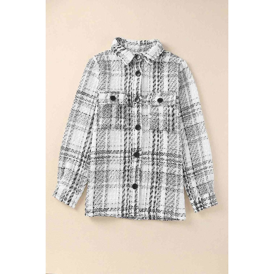 Double Take Plaid Pocketed Long Sleeve Shirt Jacket Apparel and Accessories