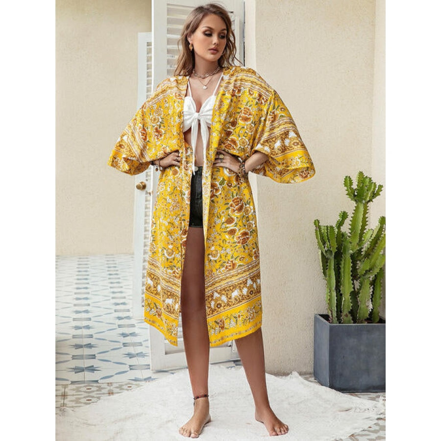 Double Take Plus Size Printed Open Front Longline Cardigan