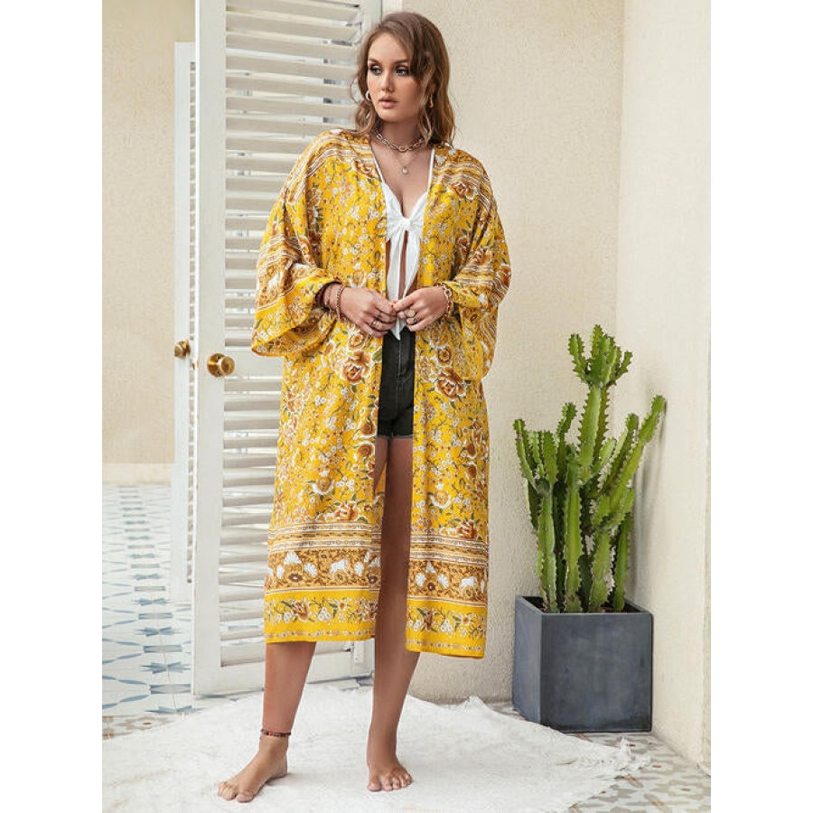 Double Take Plus Size Printed Open Front Longline Cardigan