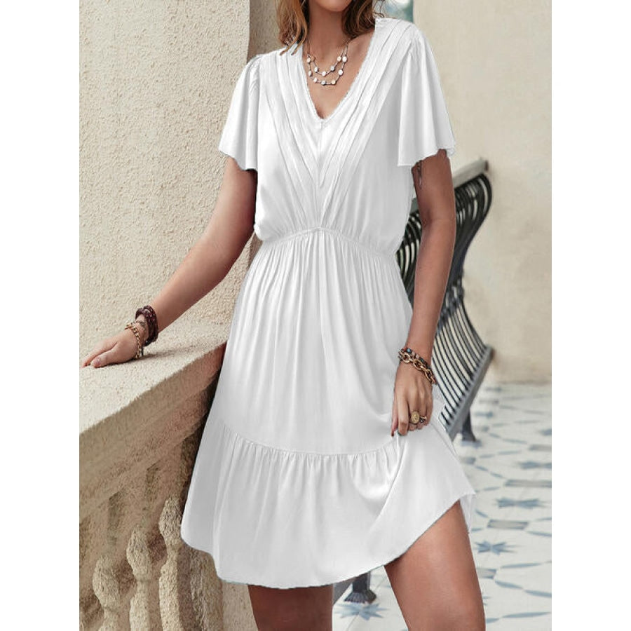 Double Take Plus Size Ruffle Hem V-Neck Short Sleeve Dress