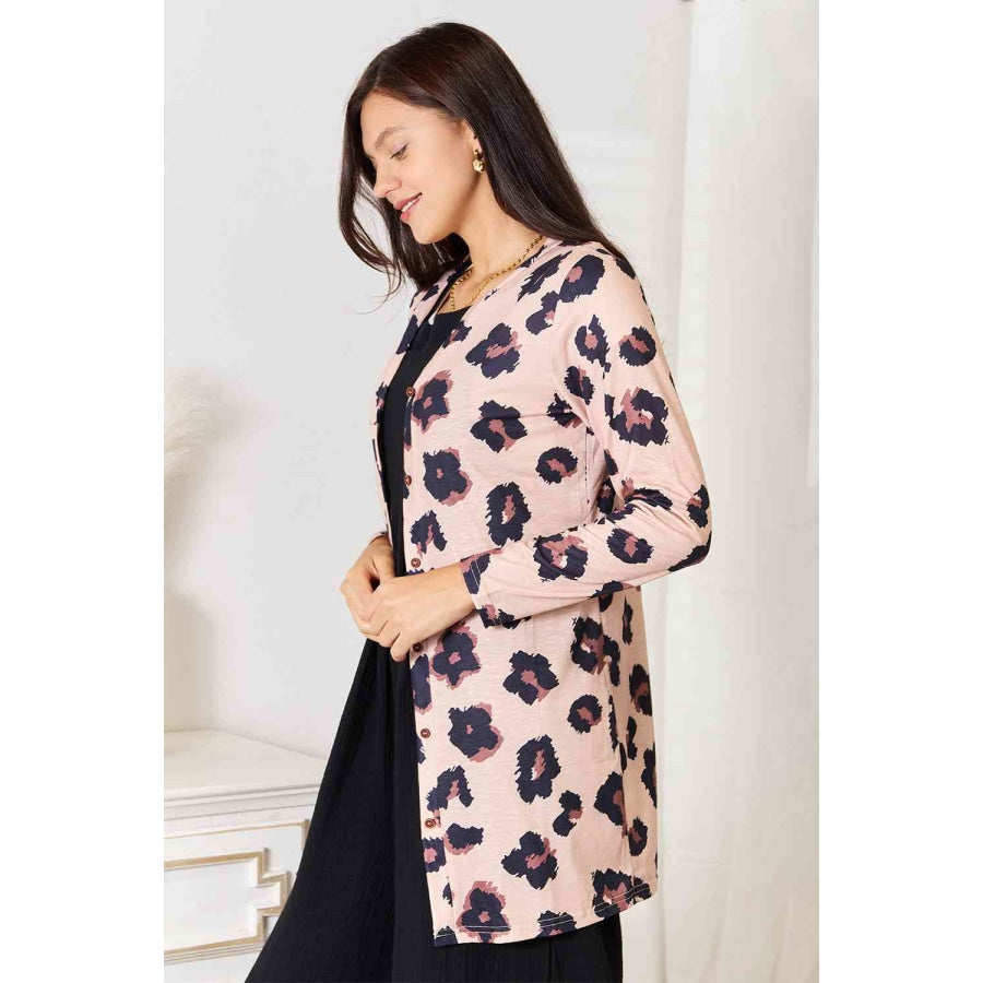 Double Take Printed Button Front Longline Cardigan Clothing