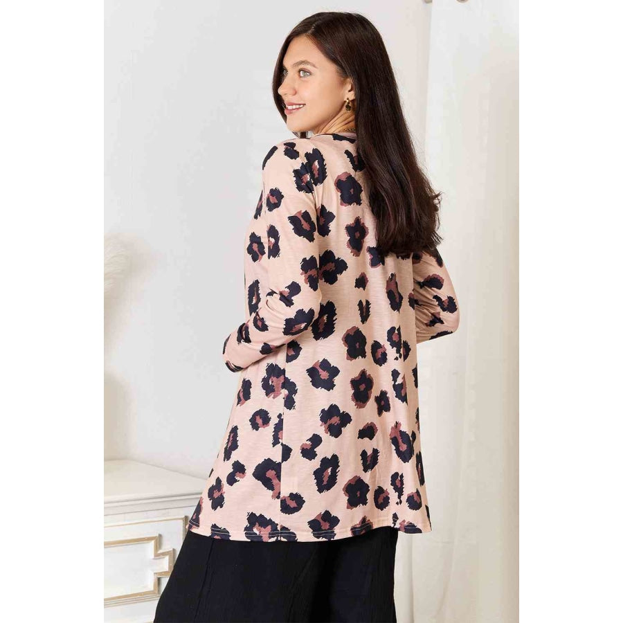 Double Take Printed Button Front Longline Cardigan Leopard / S Clothing