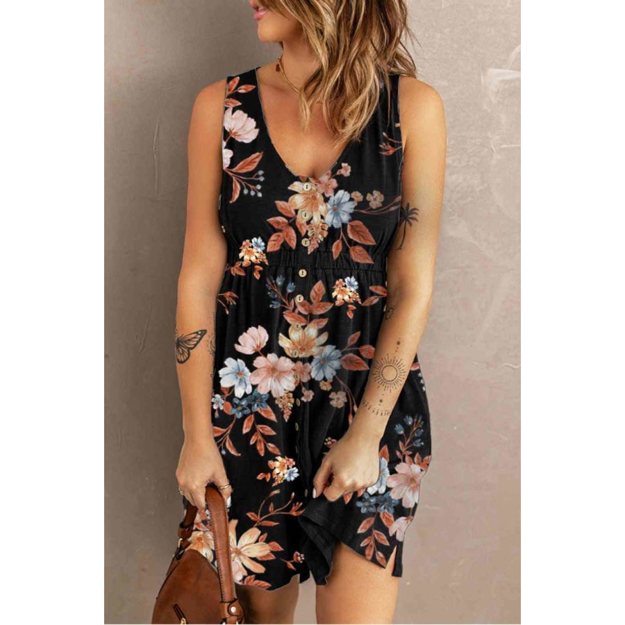 Double Take Printed Scoop Neck Sleeveless Buttoned Magic Dress with Pockets Floral / S Dress