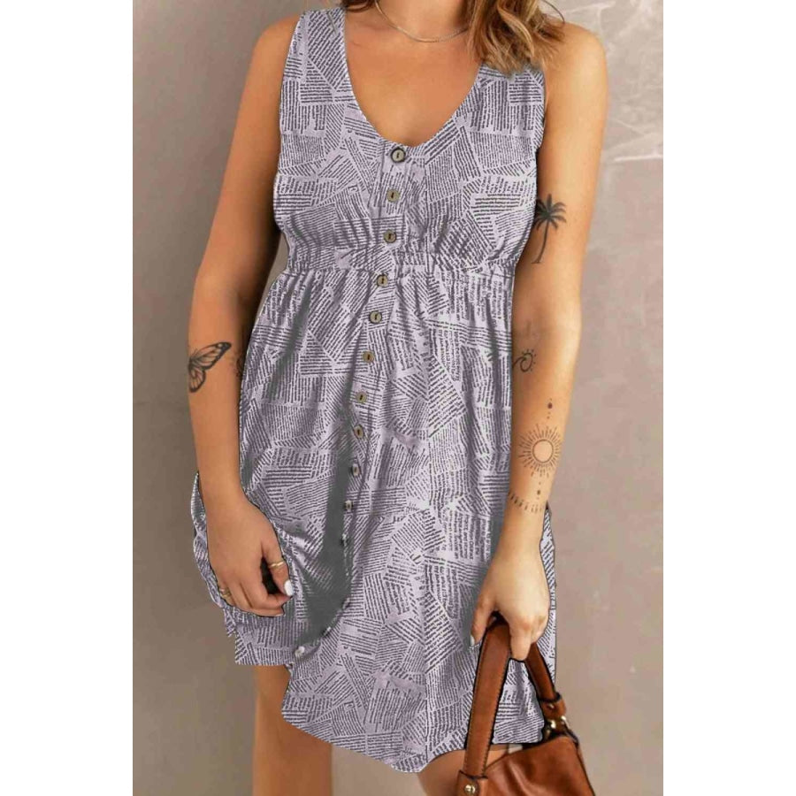 Double Take Printed Scoop Neck Sleeveless Buttoned Magic Dress with Pockets Dress