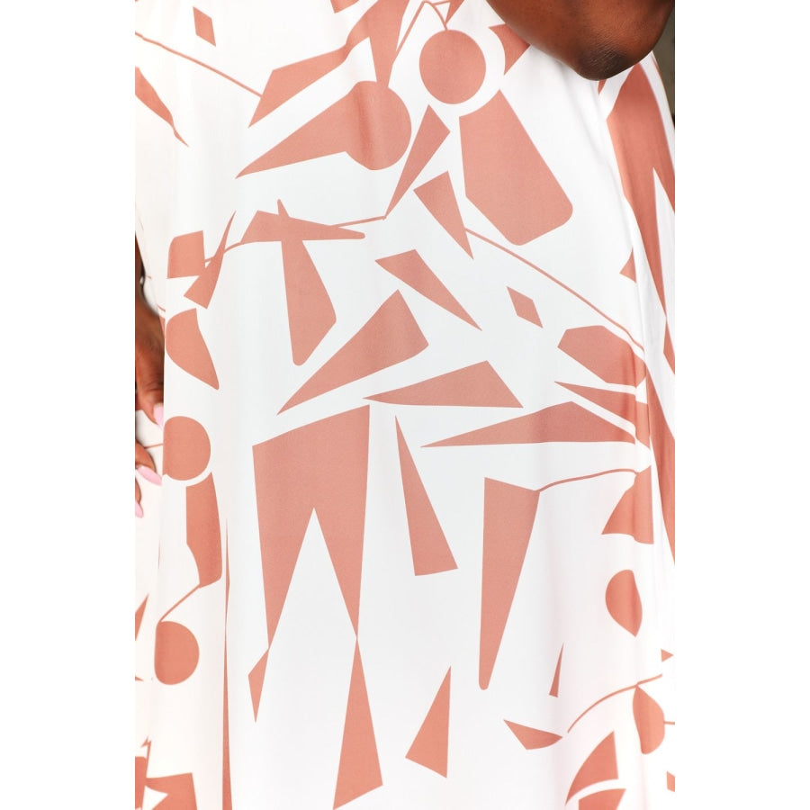 Double Take Printed Surplice Balloon Sleeve Dress